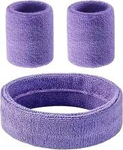 Sweatbands Set 3 Pcs Headbands and Wristbands for Men Women 80s Neon Non Slip Sport Headbands Wristband for Outdoor Activities Running Gym Accessories,Purple