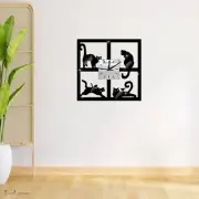 Analog wall clock, black cat, interior, square, antique, European, living room
