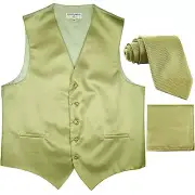 New Men's Horizontal Stripes Tuxedo Vest Waistcoat_tie & hankie sage green prom