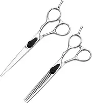 Ipetboom 5.5 Pro Hairdressing Scissors Set 2pc (serrated Straight) Silver Thinning Shears for Barbers Salons