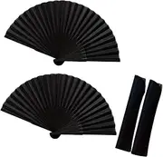 Oiieco Pack of 2 Hand Fans, Foldable Fans, Handheld Folding Fan, Black Chinese Fan with Pockets for Birthday Party Wedding Wall Decoration