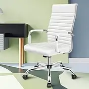 ALFORDSON High Back Esmae White Office Desk Chair with SGS Listed Gas Lift & Seat Padding, PU Leather Home Ergonomic Office Chair Height Adjustable,Computer Gaming Chair for Home Office, 150kg Loading