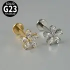 2PCS Crystal Flower Bar Stud Flat Back Lip Labret Piercing Top Upper Ear Earring