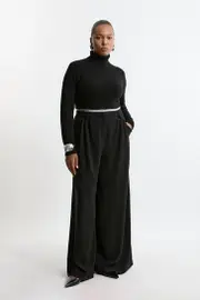 Plus Size Tailored Crepe Pleat Detail Wide Leg Pants