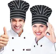 [H HOME-MART] Chef Hat, 2PCS Adult Premium Adjustable Elastic Baker Kitchen Cooking Chef Cap Bakery Hats for Cooking, Baking, Pizza Part