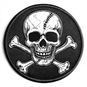 ROUND PIRATE PATCH JOLLY ROGER black Skull Crossbones embroidered iron SKELETON