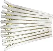 White YKK Metal Zippers in Gold Brass 12 inch Pack of 12 Pieces