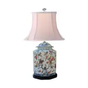 Chinese Porcelain Scallop Ginger Jar Table Lamp Bird Floral Motif 27"