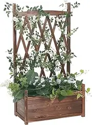 Medla Planter Box with Trellis, Wooden Raised Garden Bed Climbing Flower Display Garden Lattice Outdoor Planters for Patio 25.2”x14.4”x45.2”