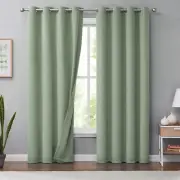 Melodieux Green Linen Blackout Curtains 96 Inches Long for Living Room, Bedro...