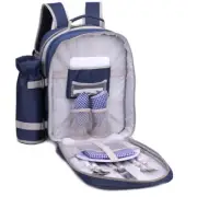Safari 2 Person Picnic Set Bag Backpack Wine Glasses Cutlery Knives Forks Spoons