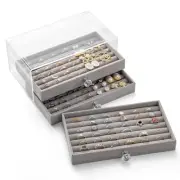 Ring Box Display Holder, Clear Velvet Jewelry Storage Tray Organizer for Ring...