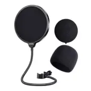 Microphone Pop Filter Dual Layer Mic Pop Shield with Clip Stabilizing Arm