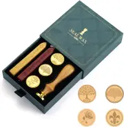 Wax Seal Stamp Kit, Roseflower Premium Wax Seal Kit with 4 Different Pattern Vin