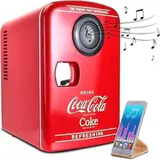 Coca-Cola Mini Fridges for Bedrooms 4L Quiet Small 6 Can Table Top Fridge For Drinks Food Coke Kids Skincare Office Home Desk Portable Retro Cooler Warmer with Built-In Bluetooth Wireless Speaker Red