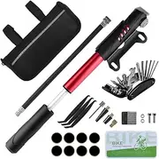 Bike Tool Kit, Bicycle Puncture Repair Kit with 16 in 1 Bike Multifunction Tool, Tire Levers, Air Valve, Patch Kit, Bike Accessories Cycle Repair Kit with Pump and Saddle Bag, Tools for Men Gifts