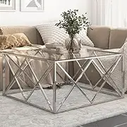 Stainless Steel Coffee Table for Living Room: Silver Tempered Glass Center Table, Modern Round Side Table, an Accent Furniture for Storage and Decor