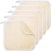Fhandong Exfoliating Face & Body Wash Cloth Towel, 5Pcs Nylon Terry Cloth, Yellow