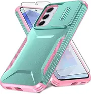 [Asuwish] Phone Case for Samsung Galaxy A55 5G with Tempered Glass Screen Protector and Slide Camera Cover Slim Rugged Hybrid Shockproof Protective Hard Cell Accessories A 55 55A A555G Men Mint Green