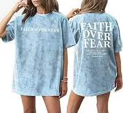 [YI XIANG RAN] Oversized Tshirts for Women Christian Shirts Faith Over Fear Shirt Short Sleeve Jesus Tees Loose Casual Religious Tops