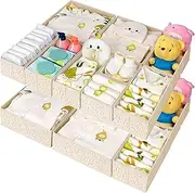 Easortm Drawer Organizer Clothes - Cute Dresser Organizer and Baby Clothes Organizer, Foldable Dresser Drawer Divider for Baby Clothes, Nursery Organization, Underwear, Shirts, 18-Pack, Beige