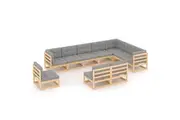10 Piece Garden Lounge Set with Cushions Solid Pinewood vidaXL