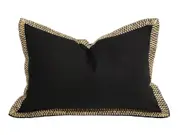 Black Rectangular Artisan Linen & Jute Cushion With Microfiber Fill 60 x40cm