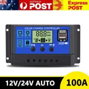 12V/24V Solar Panel Charge Controller Regulator auto dual USB 100A Battery PWMAU