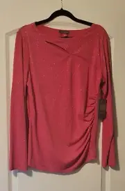 NWT Vince Camuto Pink Sparkle Long Sleeve Top Shirt Peekabo Cutout Large