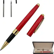 Accod Nice Ballpoint Pen Autograph Pen Metal Pen Clip Black Ink Rollerball Pen 2 Black Replacement refills Classic Writing Pen for Business Office Students and Teachers Premium Gift Box (Red)