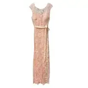 Lace Formal Dress Sequin Evening Gown Blush Pink Maxi Dress Women's Size 14