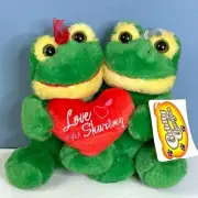 Pair of Adorable Frogs LOVE IS FOR SHARING Heart 8" Plush Stuffed Animal Toys