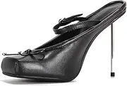 [UP2STEP] Women Vegan Leather Square Toe Mule Sandals Bowknot Slingback Slip On Buckle Stiletto High Heel Pump Shoes