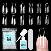 TOMICCA Nail Tips & Nail Glue Kit, 7ML Quick Dry Nail Glue, 240 PCS Medium Coffin Clear Half Matte Full Cover Artificial Soft Gel Nail Tips, no file,For Quickly Extend Nails，Nail Salons and Home DIY
