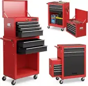 Costway 2-in-1 6-Drawer Rolling Tool Chest, Lockable Tool Box, Black and Red
