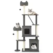 Costway 1.8m Tall Cat Tree Multi-Level Large Cat Tower w/Scratching Posts Modern Climbing Stand Grey