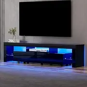 Artiss LED TV Unit Cabinet Entertainment Units, 200cm Stand Table Cabinets Open Storage Shelf Organiser Cupboard Home Living Room Bedroom Furniture, High Gloss 4 Flashing Modes Black