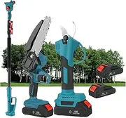 3 in 1 Cordless Pruner Shear, 2M High Branch Saw, Pole Saw with Brushless Chainsaw, Telescopic Rod, 2 Batteries and Charger Included for Tree Garden Trimming Pruning