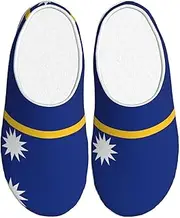 [EdWal] Flag of Nauru print Winter Warm Slippers Indoor Anti-skid Plush Slippers Relaxing at Home for Women Men