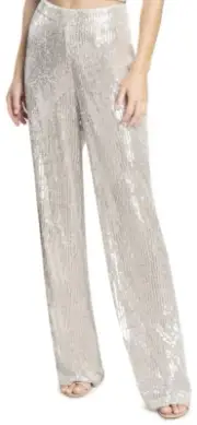 Dress The Population Dina Sequin Classic Pant Trouser Silver Size Large
