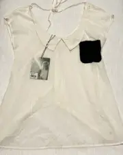 One Teaspoon White Chaplin Top W/ Collar & Black Pocket Oversized 8 NEW RRP 90