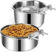 Dog Crate Water Bowl, PRENDIEEN 2 pcs Stainless Steel Large Dog Bowls, Durable Anti-Spill Pet Metal Bowl for Cage Kennel Crate, Hanging Water/Food Bowl for Medium & Large Dogs (18x9.4 & 16x6.6cm)