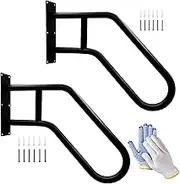 2 Pack Outdoor Handrail for 1 to 3 Steps Stairs MetalHandrails Step Stairs Wall Mount Hand Rail Garage Railing, Finished Stair Railing Handrails for Outdoor Steps Porch Garden Safety Grab Bar
