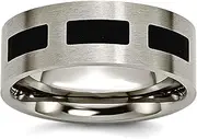 [JewelryWeb] Titanium Flat Band Black Accent-Flat 8mm Brushed-Band Ring-Band Style-Ring for Women and Men