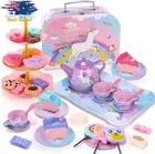 Kids Tea Set, 48 Pcs, Unicorn Pretend Play, Desserts, Princess Toy, Girls Boys
