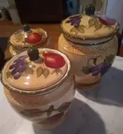 Vintage Casa Vero ACK ~ Ceramic Canister Set of 3 ~ Tuscany Grape NEW NOS