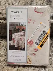 WAVERLY Garden Room VINYL Tablecloth VINTAGE ROSE 60" x 84" OVAL NEW VTG 2001