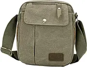 [ANDRESLAD] Men' Vintage Canvas Shoulder Messenger Bag Large Retro Crossbody Travel Bag for College and Everyday Use Green