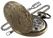 Both Sides Bronze Carved Flower Quartz Pocket Watch Quartz Movement, Quartz