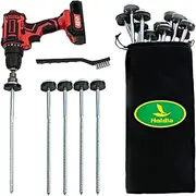 Holdia 8 Pcs Drillable Tent Stakes 12" | Hex Pegs | Heavy Duty Metal Tent Anchors & Camping Spikes with 17MM Hex Drill Adapter and Storage Bag